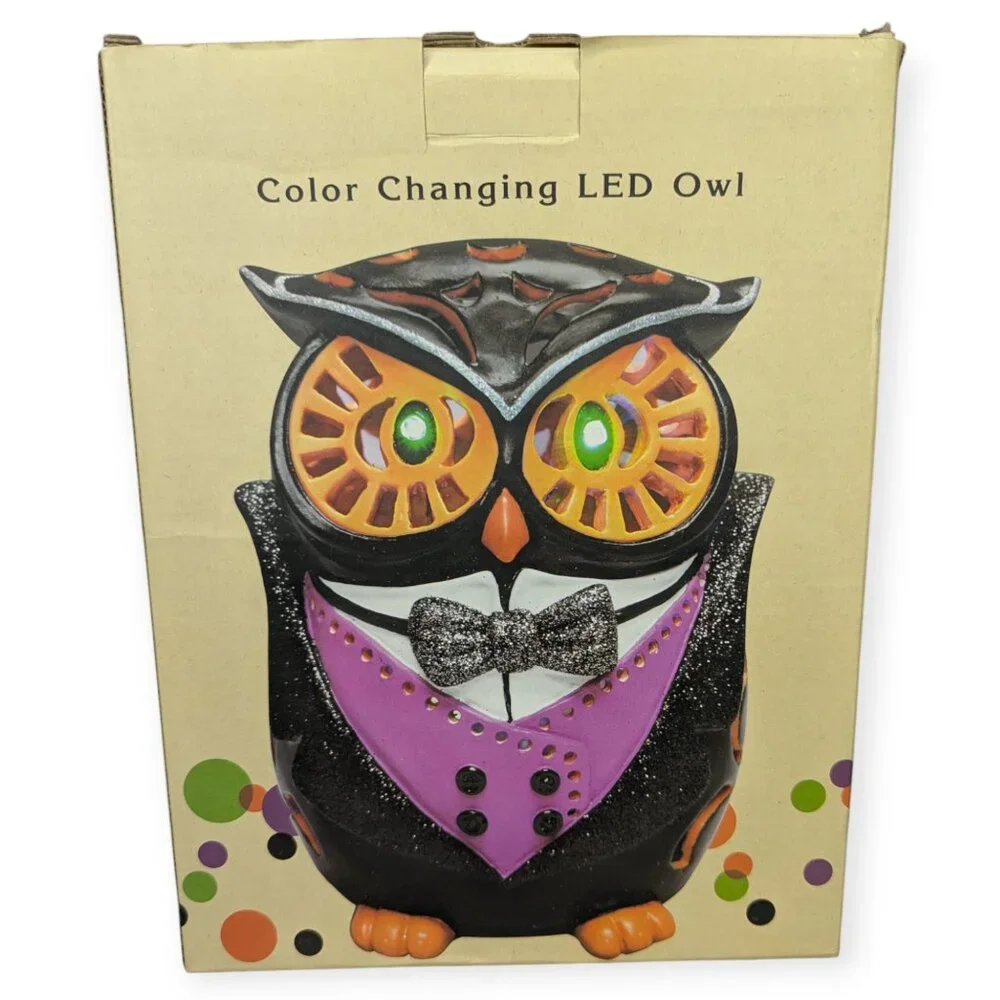 Cracker Barrel Halloween LED Color Changing Owl Decor NIB